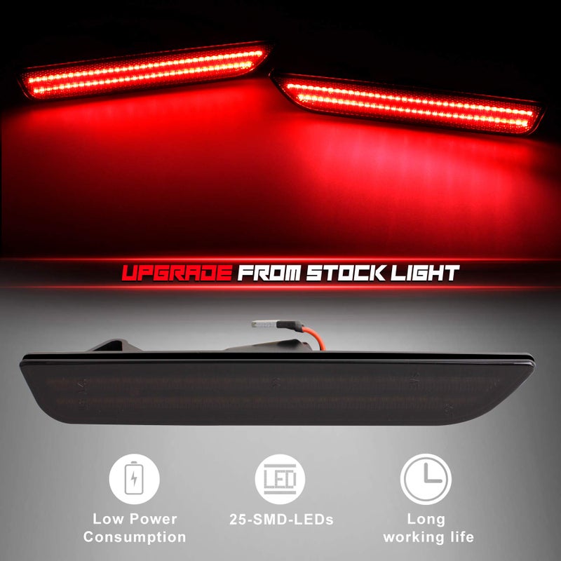 NDRUSH Front Amber LED Side Marker Lights Rear Red Bumper Sidemarker Lamps Reflectors Compatible with 2010-2014 Ford Mustang - Pack of 4 - Image 3